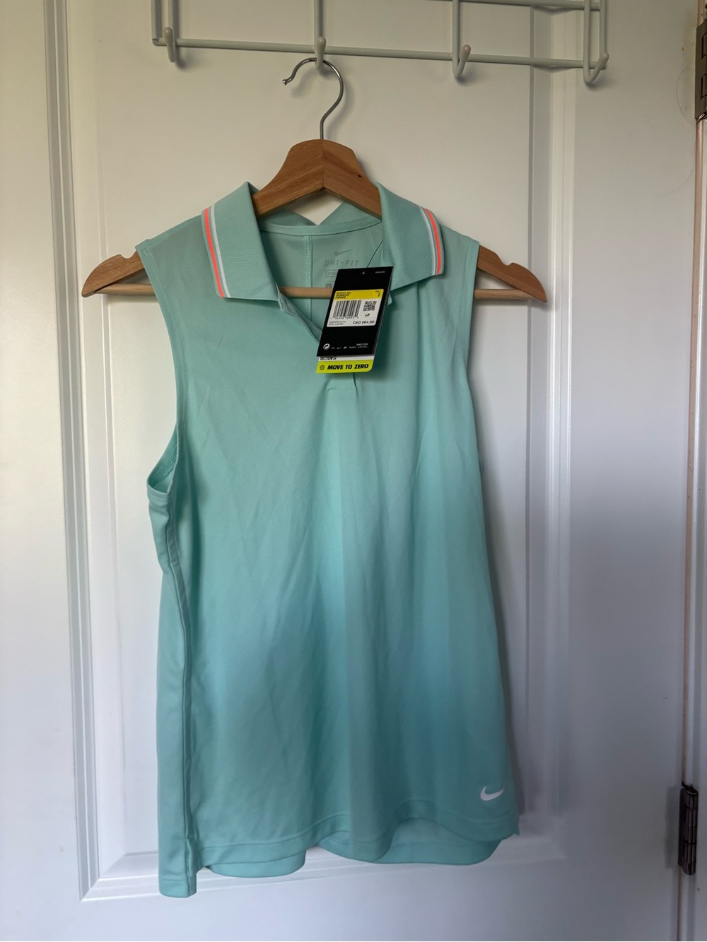 Nike Women’s Sleeveless Polo Tank in Mint with Pink-Trim Collar